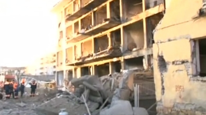 Blast caused huge damage to the residential building used by the police officers and their families