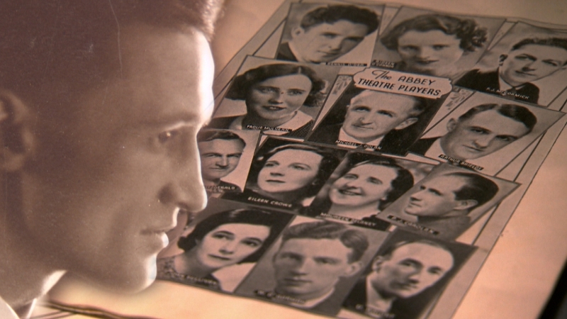 Arthur Shields with pictures of the Abbey Players of the early twentieth century period.