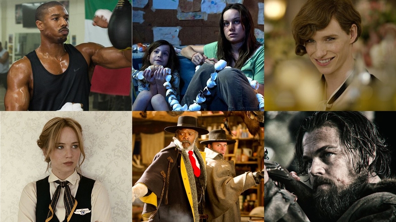 Clockwise from top left: Creed, Room, The Danish Girl, The Revenant, The Hateful Eight, Joy