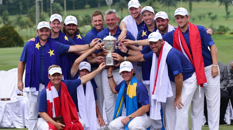 Team Europe, including Ireland's Shane Lowry, celebrate their win