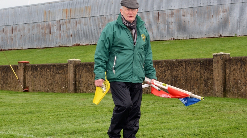 Groundsman Terry Kelly prepares the pitch ahead of Louth vs Meath