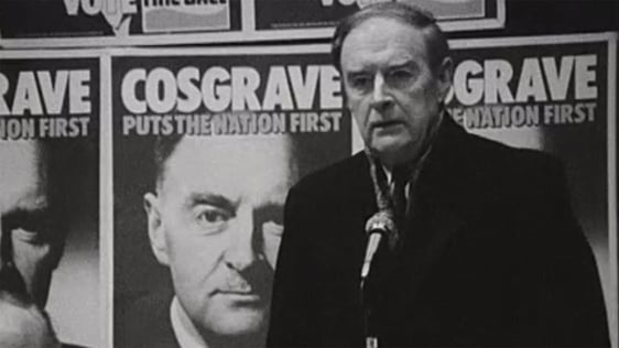 Liam Cosgrave addressing a party meeting.