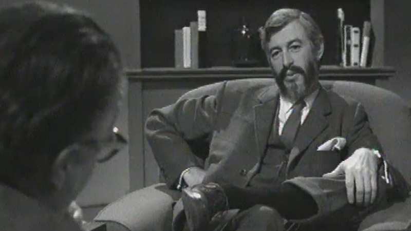 JP Donleavy, pictured in 1971 talking to Niall Sheridan for the RTÉ programme 'Writer in Profile'.
