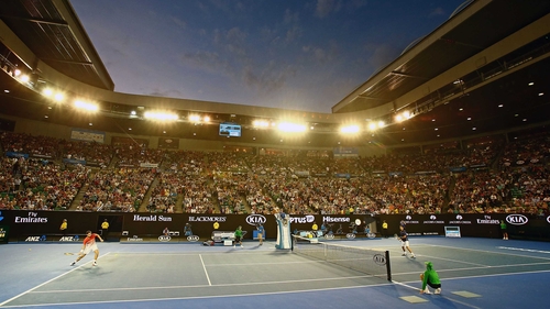 Novak Djokovic of Serbia plays in his second round match against Quentin Halys