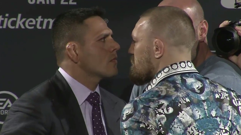 Rafael dos Anjos and Conor McGregor square up at this week's press conference