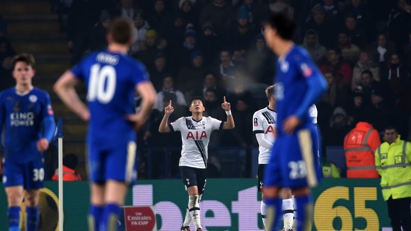 Son Heung-min celebrates his goal at the King Power