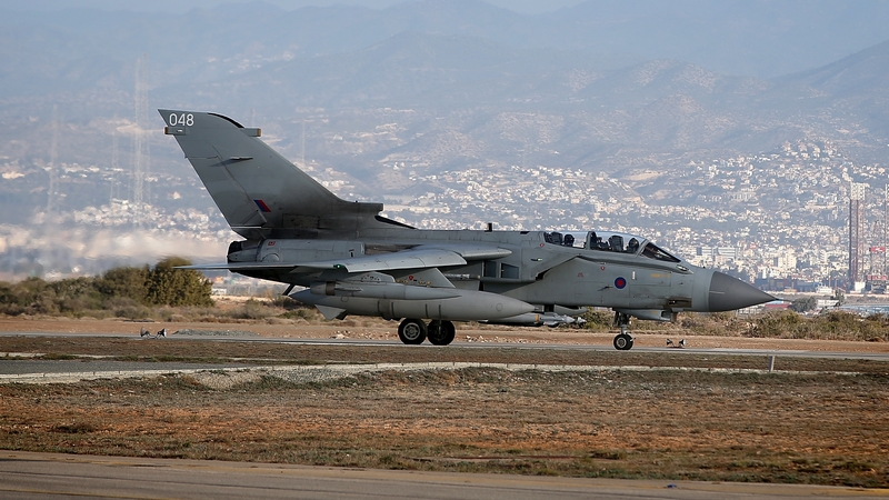 A RAF Tornado returns to a British base in Cyprus following a sortie to Syria