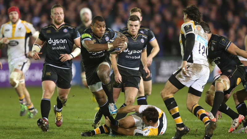 Semesa Rokoduguni of Bath charges upfield during the Champions Cup match against Wasps in December