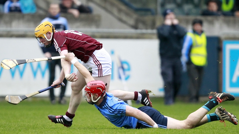 Dublin’s David Treacy challenges Kevin Morrissey of Galway