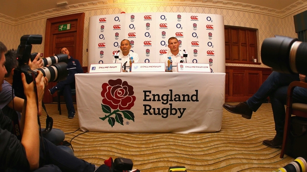 Dylan Hartley (R) and head coach Eddie Jones during today's press conference