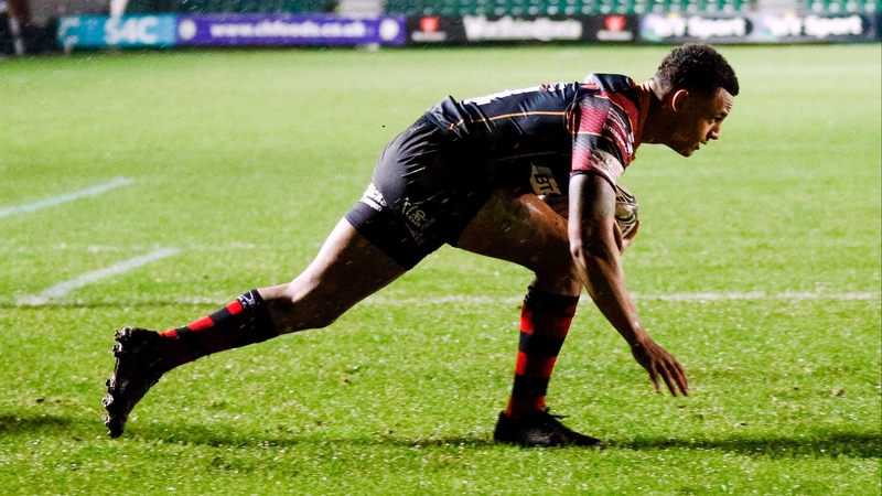 Ashton Hewitt scores the Dragons' first try at Rodney Parade