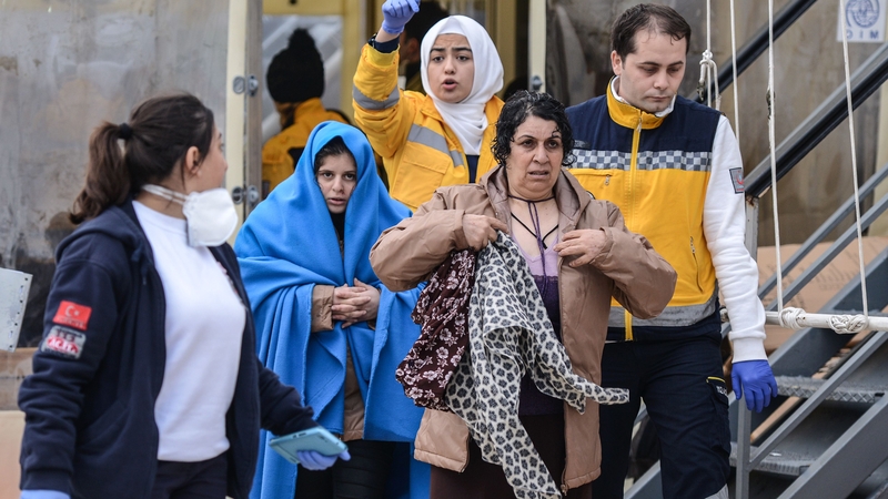 Rescued migrants arrive in Canakkale's Kucukkuyu district in Turkey