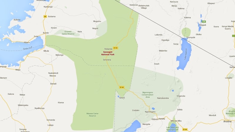 Roger Gower managed to bring the helicopter down in the Maswa Game Reserve, near Serengeti National Park in the north of Tanzania (Pic: Google Maps)