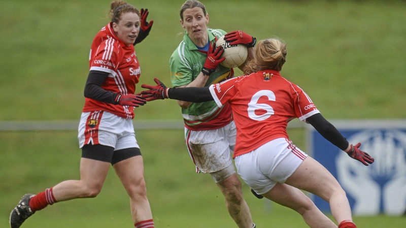 Cora Staunton under pressure from the Cork defence