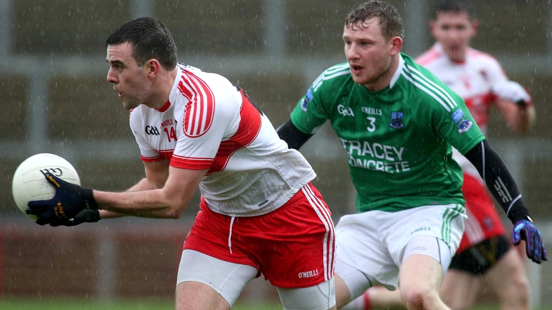 Derry's Cailean O'Boyle and Fermanagh's Aidan Breen