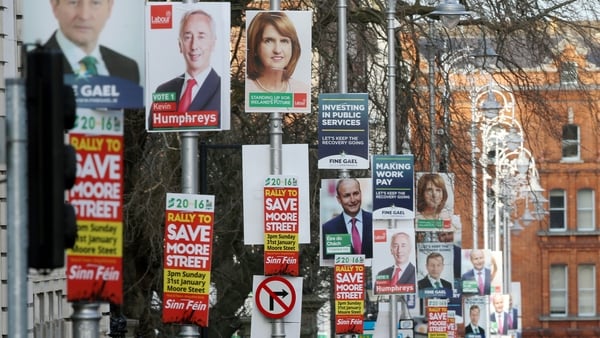 Election posters outside Government Buildings in Dublin
