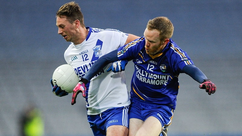 St Mary’s Caherciveen’s Paul O'Donoghue tangles with Kevin Costello of Hollymount-Carramore