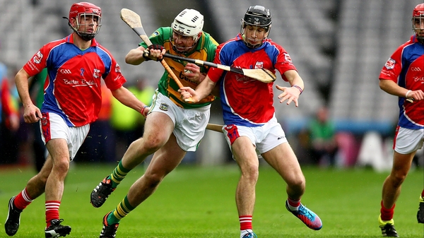 Abbeyknockmoy's Damien Rooney clashes with Brian Lannon of Bennettsbridge
