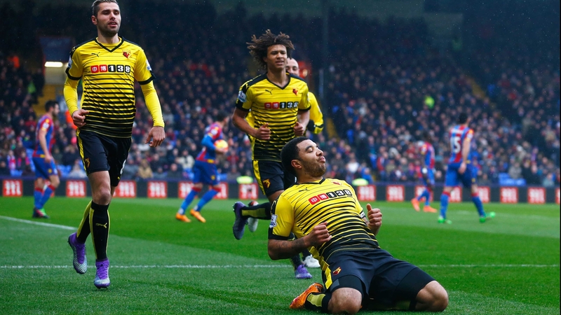 Troy Deeney celebrates his goal for Watford
