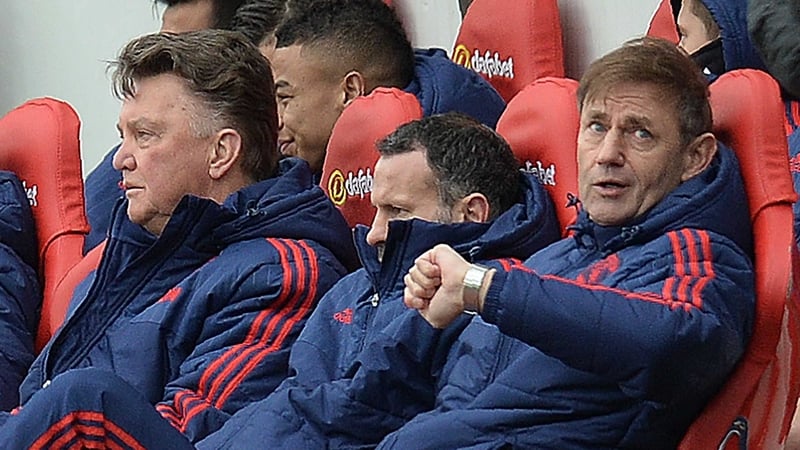 A glum-looking United bench at Sunderland today