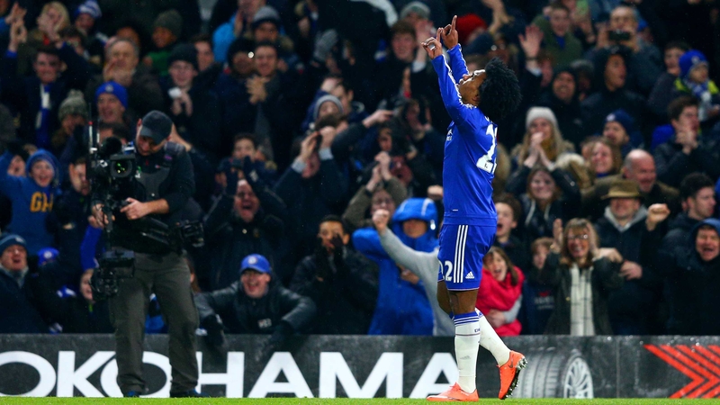 Willian celebrates his goal yesterday