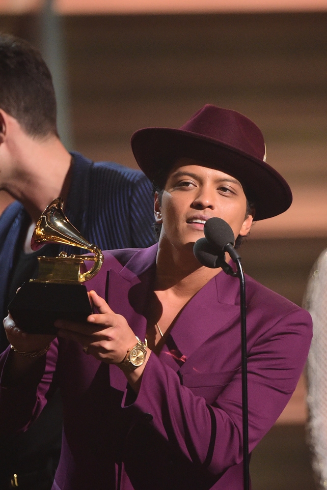Bruno Mars takes the Grammy for Record of the Year for Uptown Funk