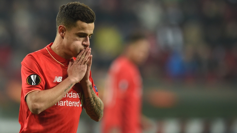 Philippe Coutinho shows his frustration after a missed chance