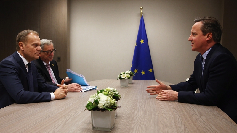 (L-R) European Council President Donald Tusk, European Commission President Jean-Claude Juncker and British Prime Minister David Cameron during the talks today