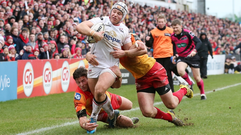 Luke Marshall goes over for a try