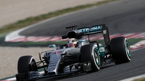 Lewis Hamilton in his Mercedes at the Barcelona testing