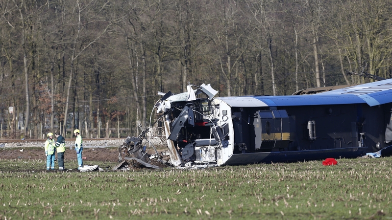 Emergency services at the scene of the derailed passenger train near Dalfsen, eastern Netherlands