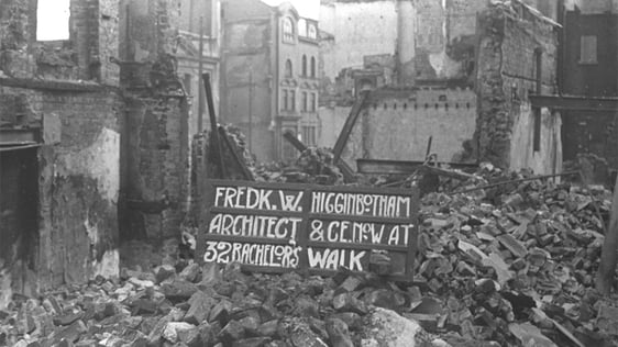 Ruins of buildings along Bachelors Walk Murtagh Collection RTÉ Stills Library