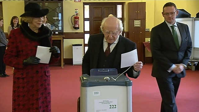 President Michael D Higgins and his wife Sabina cast their votes at St Mary's Hospital in Phoenix Park, Dublin