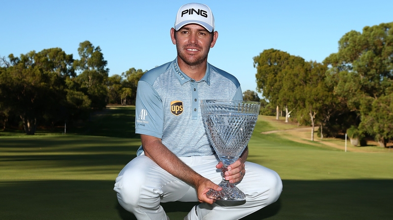 Louis Oosthuizen poses with the trophy after winning the 2016 Perth International at Karrinyup GC