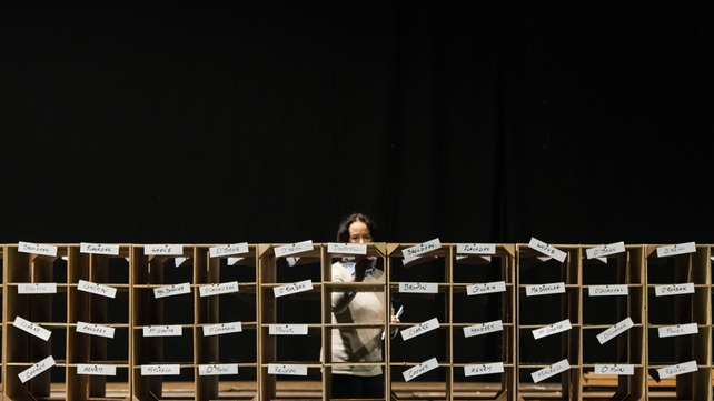 An official prepares to begin day two of vote counting in the RDS in Dublin