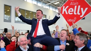 Alan Kelly is hoisted into the air as he celebrates being elected to the constituency of Tipperary