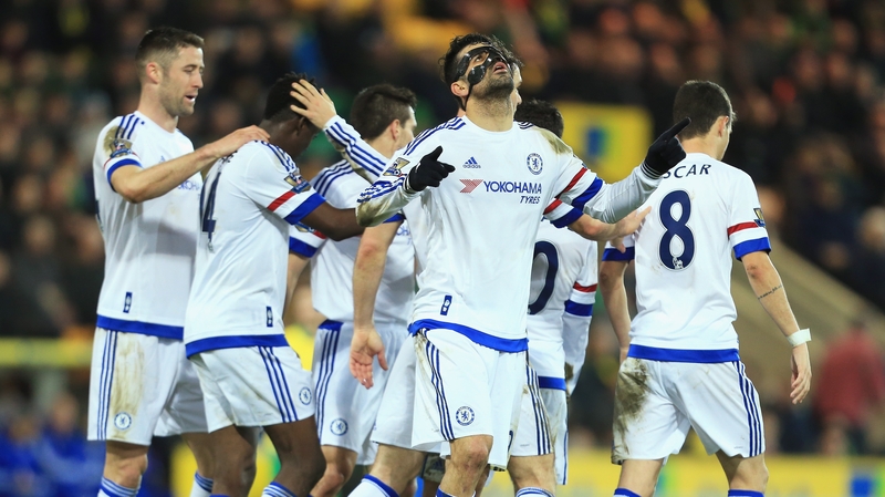 Diego Costa celebrates his goal at Carrow Road