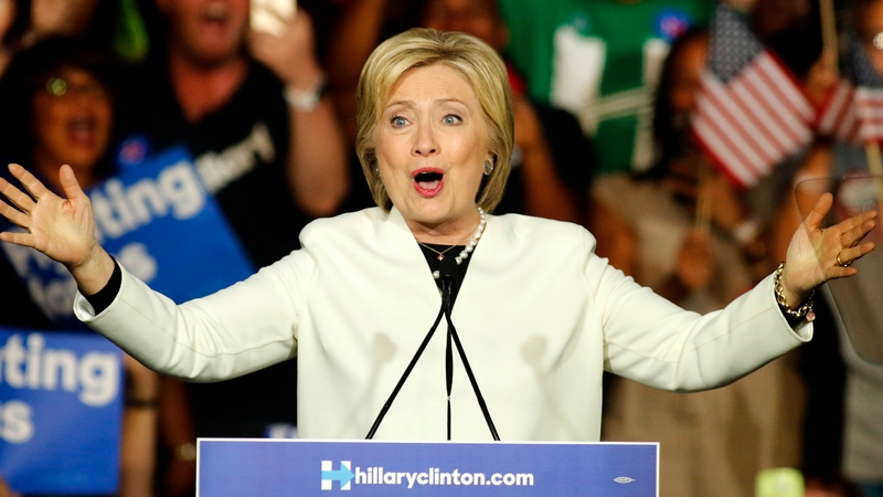 US Democratic presidential candidate Hillary Clinton speaking during a campaign rally in Miami, Florida