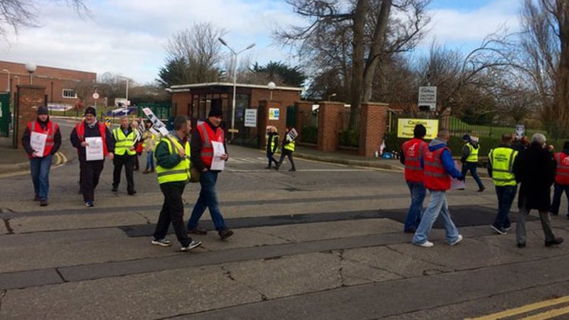 Workers placed pickets at the company's plant in Coolock in Dublin in the row over the outsourcing of 17 jobs