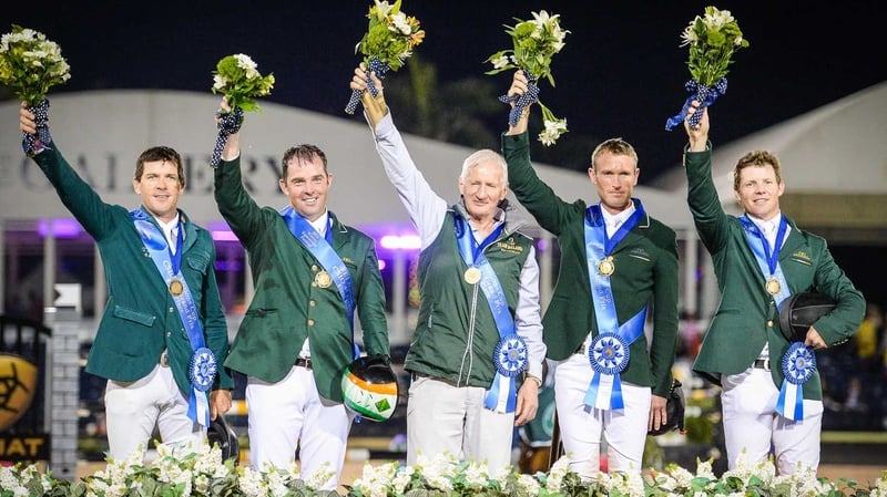 The Ireland team celebrate a memorable victory