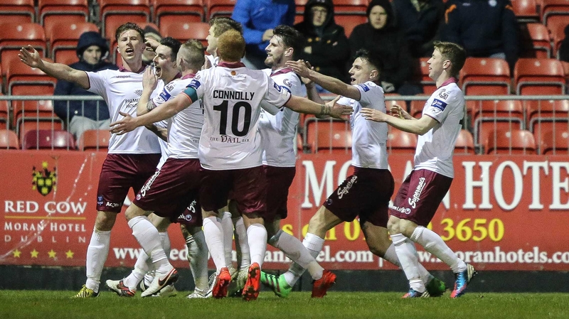 Galway United celebrate John Sullivan's goal against St Pat's