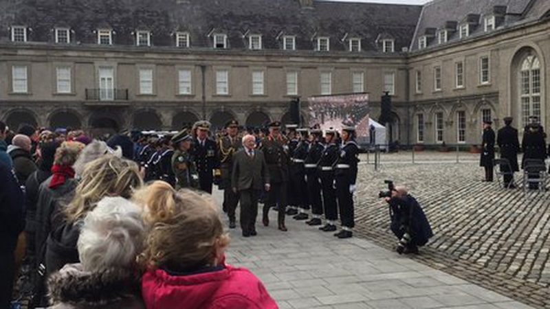 President Michael D Higgins was met by an all-female Captain's Honour Guard