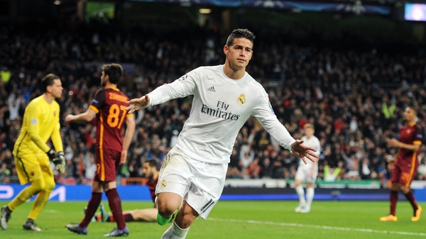 James Rodriguez wheels away after scoring Real's second goal