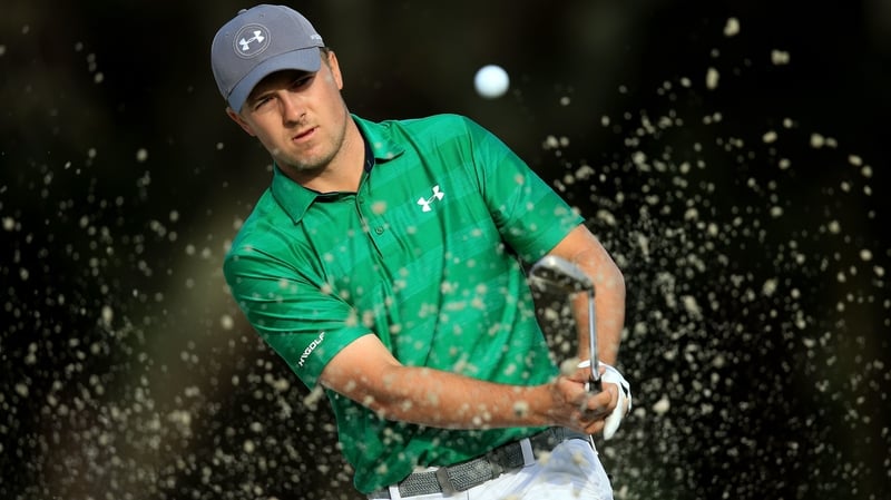 Jordan Spieth hits out of a bunker on the tenth hole during the first round of the Valspar Championship