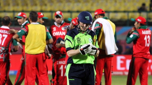 Ireland's Niall O'Brien looks disconsolate against Oman