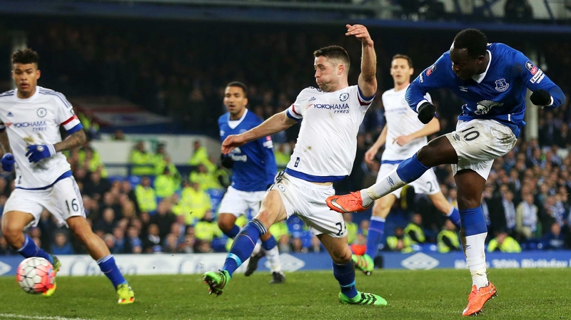 Romelu Lukaku fires home his first goal for Everton