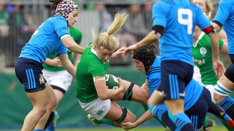 Ireland's Ciara Cooney is tackled.
