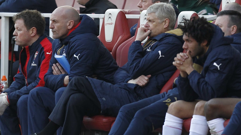 A glum-looking Arsenal bench during yesterday's defeat to Watford