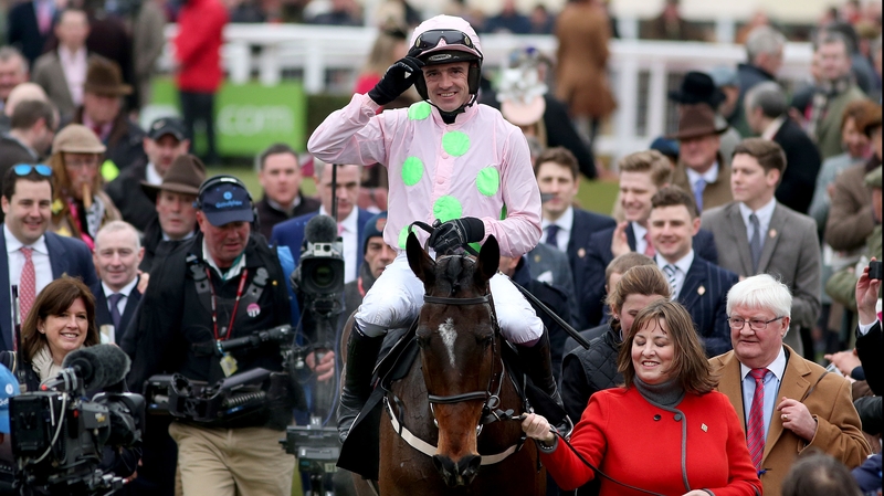 Ruby Walsh enjoys the reception on the victorious Douvan