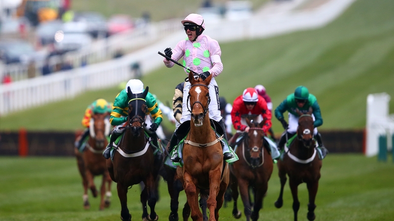 Ruby Walsh celebrates after riding Annie Power to victory and in the process break the track record in the hurdling highlight